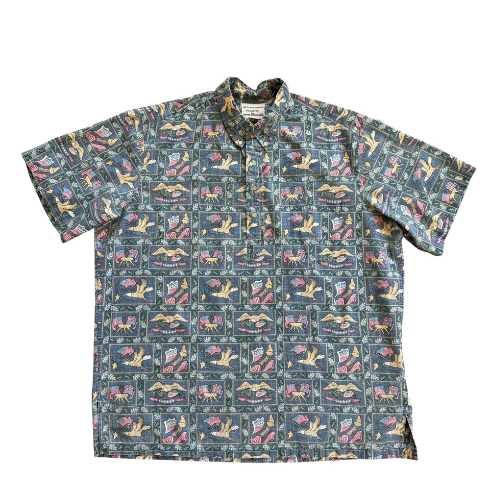 Reyn Spooner Dietrich Varez Hawaiian Shirt XXL Mens Patriotic Eagle Flag Blue
